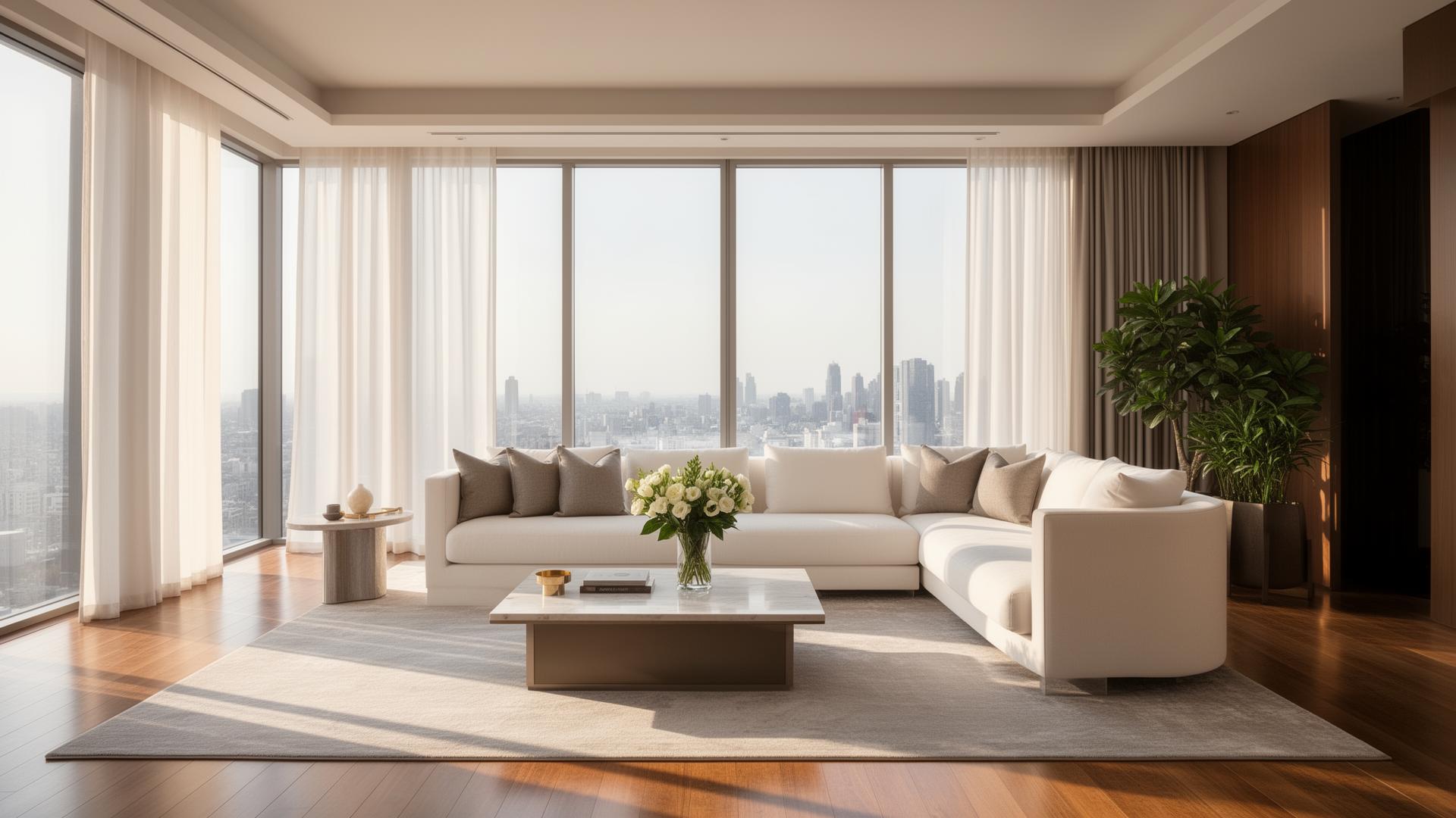 Sunlit, immaculately cleaned modern living room in a Bay Point, California home