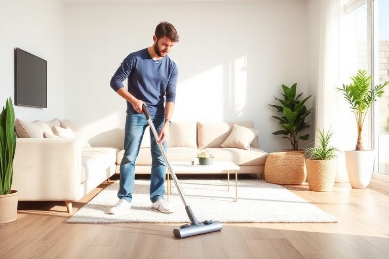 Cleaner vacuuming a tidy living room in Bay Point, California